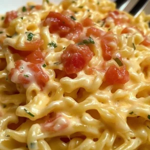Delicious creamy Rotel Pasta dish served in a bowl with toppings
