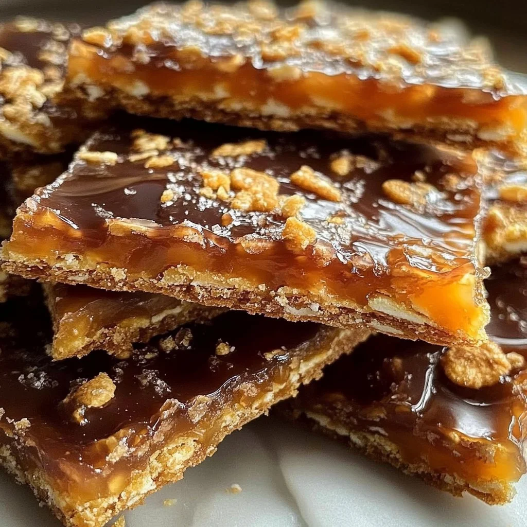 Delicious homemade Saltine Cracker Toffee dessert on a plate