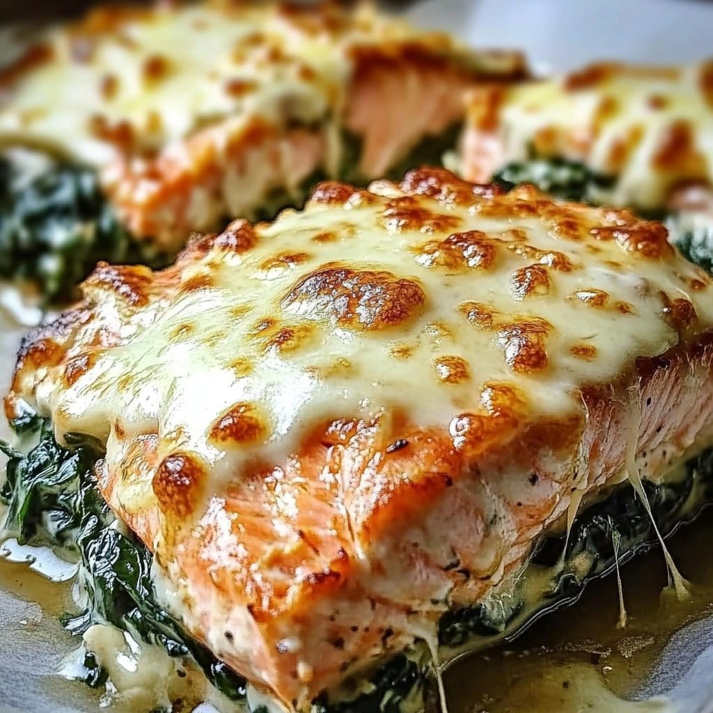 Baked Salmon Spinach Mozzarella
