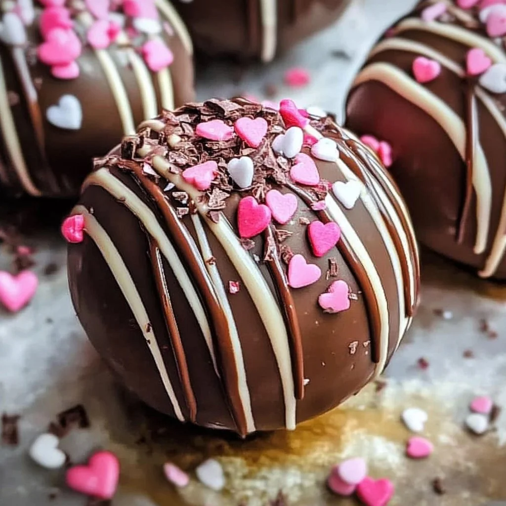 Valentine's themed hot cocoa bombs ready to melt into warm cocoa