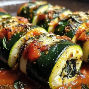 Vegan zucchini spinach rollatini served on a plate with herbs and sauce