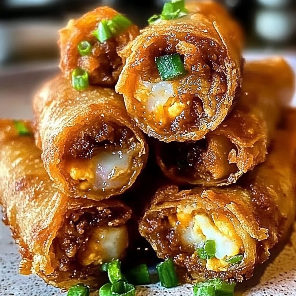 Voodoo Egg Rolls filled with spicy ingredients and served with dipping sauce