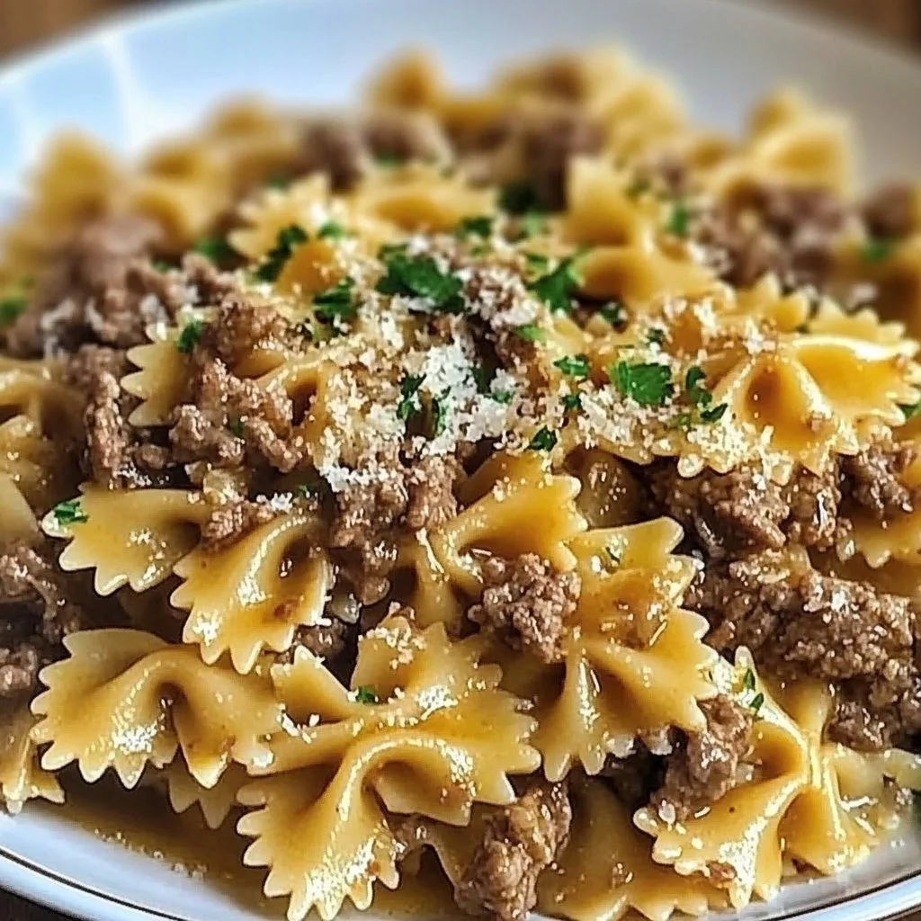 Garlic Beef Bowtie Pasta