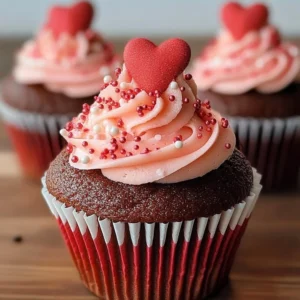 Cupcakes decorated for Valentine's Day with frosting and hearts