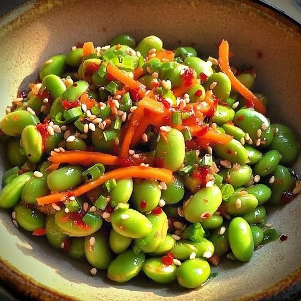 Colorful Asian edamame salad with vibrant vegetables and dressing
