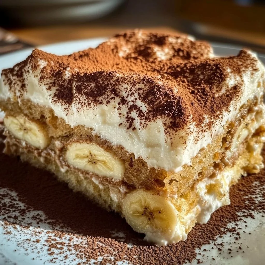 Deliciously layered Banana Tiramisu dessert showcasing 7 flavors of bliss.
