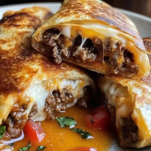 Delicious beef and cheese chimichangas served on a plate.