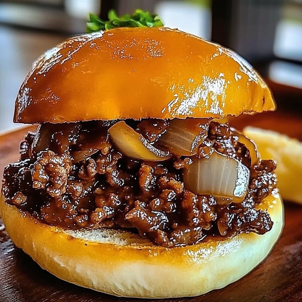 Delicious French Onion Beef Sloppy Joes served on a plate