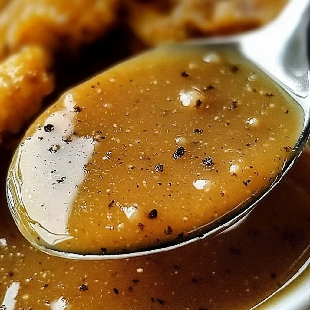 Delicious homemade KFC gravy served with fried chicken.