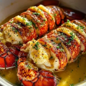 Delicious butter poached lobster tails served on a plate