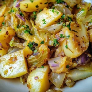 A bowl of delicious cabbage and potatoes dish, garnished and ready to serve.
