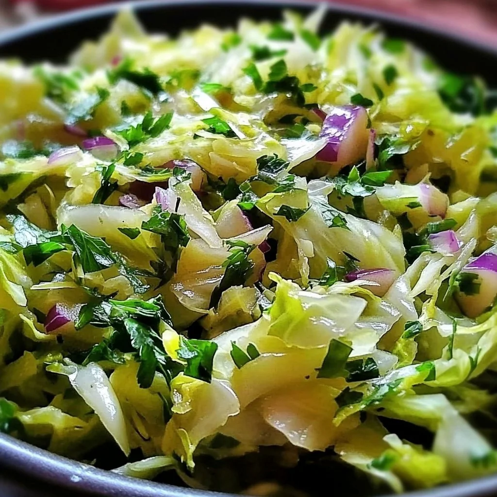 A vibrant Cabbage Dijon Lime Salad served in a bowl, showcasing fresh ingredients and vibrant colors.
