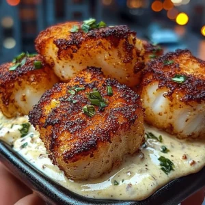Cajun Cod Bites served with creamy garlic mayo in a delicious presentation