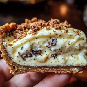 Delicious cannoli pie topped with whipped cream and chocolate chips
