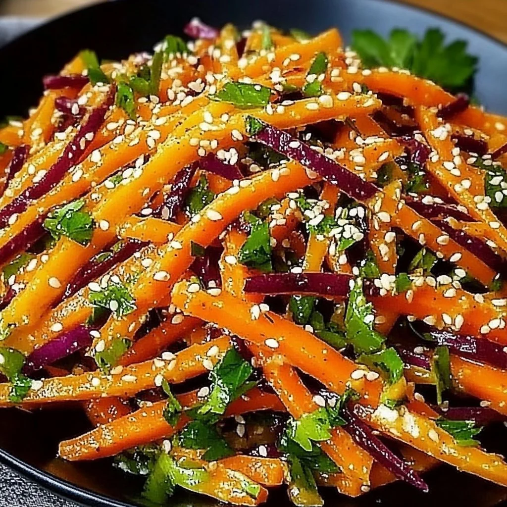 Delicious Carrot Sesame Salad with toasted sesame seeds and vibrant carrots