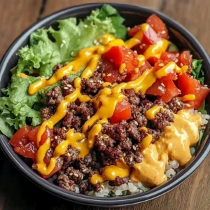 Delicious cheeseburger protein bowls with flavorful toppings ready to serve