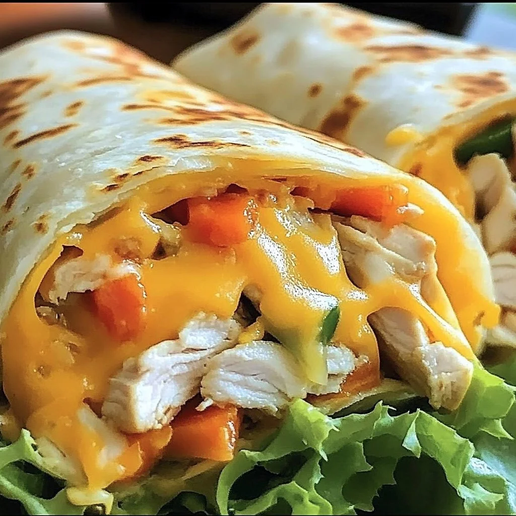 Delicious cheesy chicken wraps served on a plate, perfect for family meals.