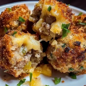 Cheesy sausage stuffing balls served on a platter