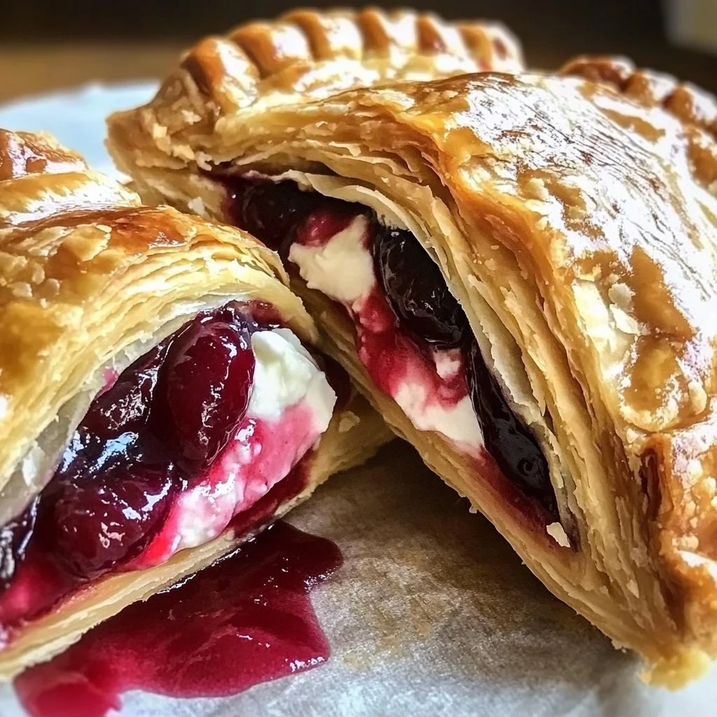 Delicious Cherry Cream Cheese Hand Pies on a rustic wooden table