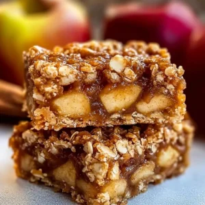 Delicious chewy apple cinnamon breakfast bars on a wooden table