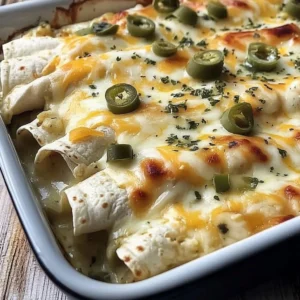 Delicious chicken enchiladas with creamy white sauce served on a plate