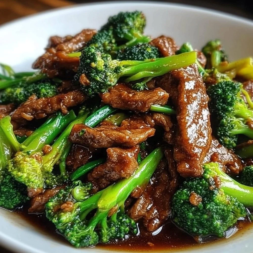 Delicious plate of Chinese beef and broccoli served with rice.