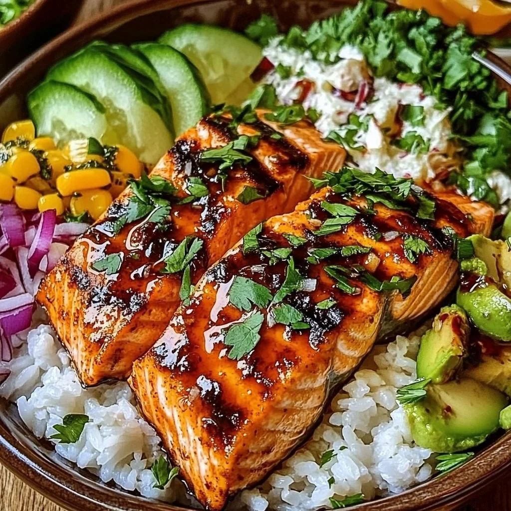 Chipotle Honey Salmon Bowl with fresh ingredients and vibrant colors