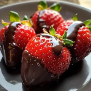 Delicious chocolate-covered strawberries arranged on a plate.