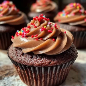 Delicious chocolate cupcakes topped with colorful sprinkles.