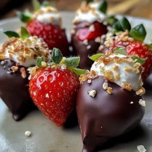 Close-up of fresh chocolate-dipped strawberries on a plate