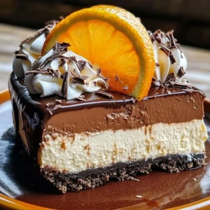 Delicious Chocolate Orange Cheesecake Delight topped with chocolate and orange zest