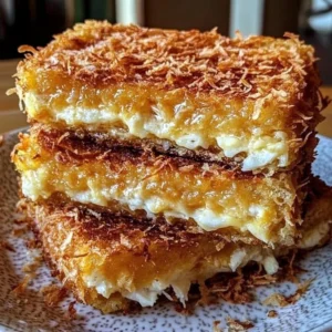 Coconut Crusted Stuffed French Toast served on a plate with syrup and berries.