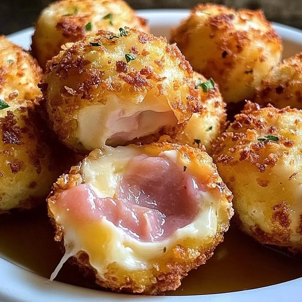 Plate of delicious Cordon Bleu Bites appetizer with cheese and ham