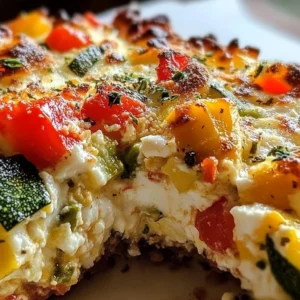 Cottage cheese and veggie bake served in a ceramic dish