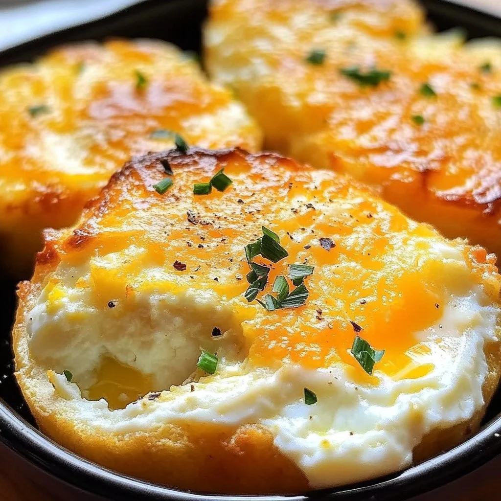 Cottage Cheese Baked Eggs fresh out of the oven, served in a rustic dish.