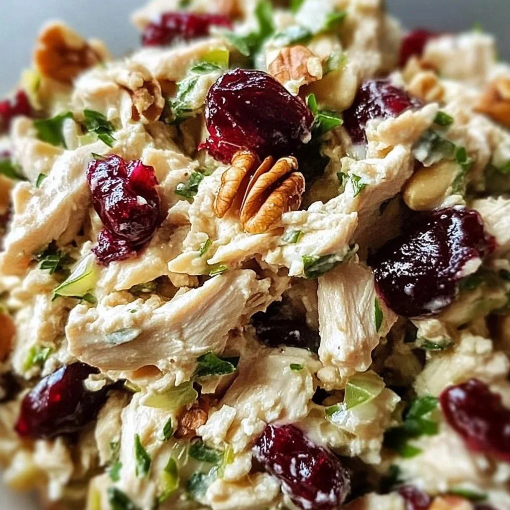 Cranberry walnut chicken salad with fresh ingredients in a bowl