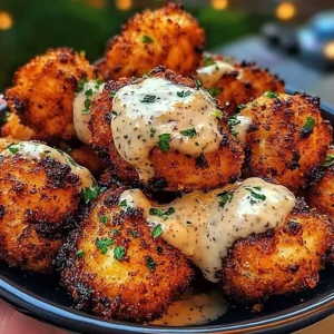 Crispy garlic chicken bites served with peppercorn ranch dip