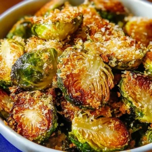 Crispy Parmesan-Crusted Roasted Brussels Sprouts on a serving platter