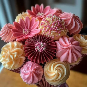 Beautifully arranged cupcake bouquet with vibrant colors and flavors
