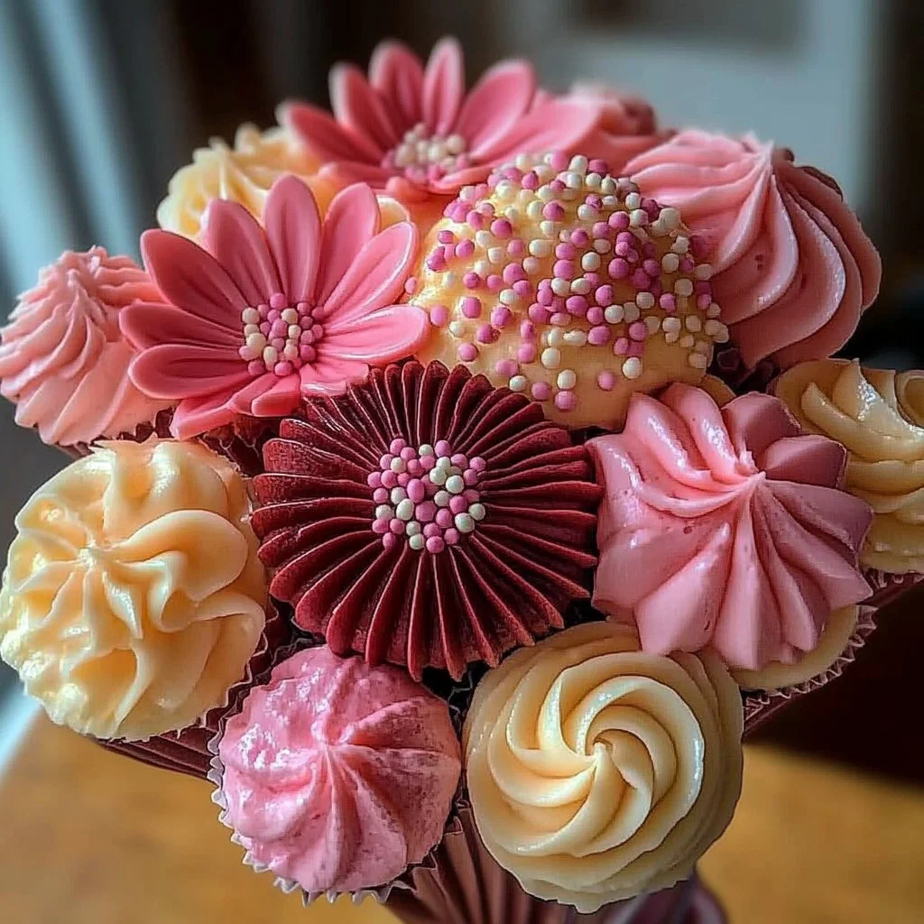 Beautifully arranged cupcake bouquet with vibrant colors and flavors