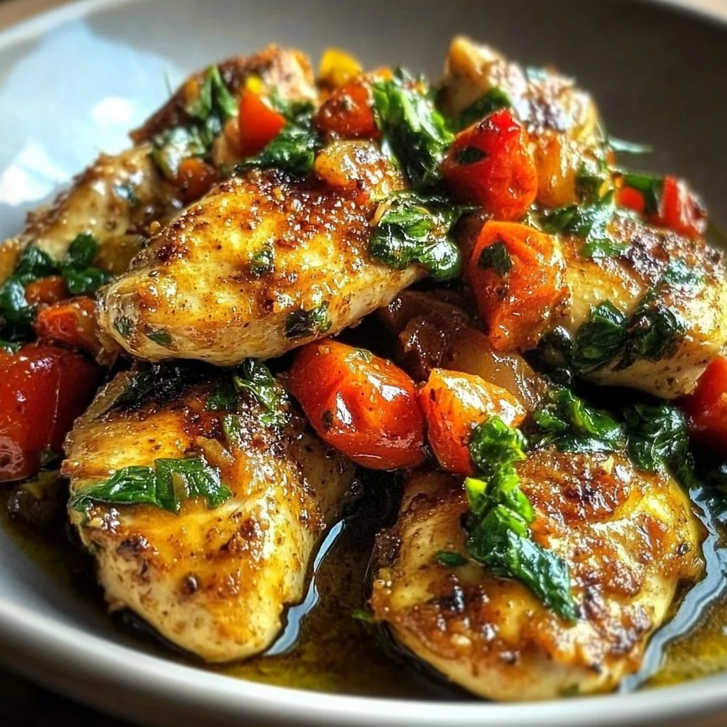Delightful chicken dish served with herbs and vegetables