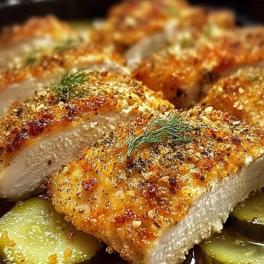 Dill Pickle Parmesan Chicken with flavor enhancements for a delicious meal.