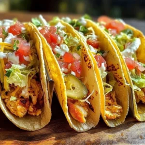 Dill pickle ranch smash chicken tacos served on a plate