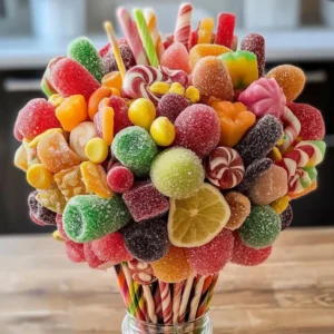 Colorful DIY candy bouquet arrangement for special occasions