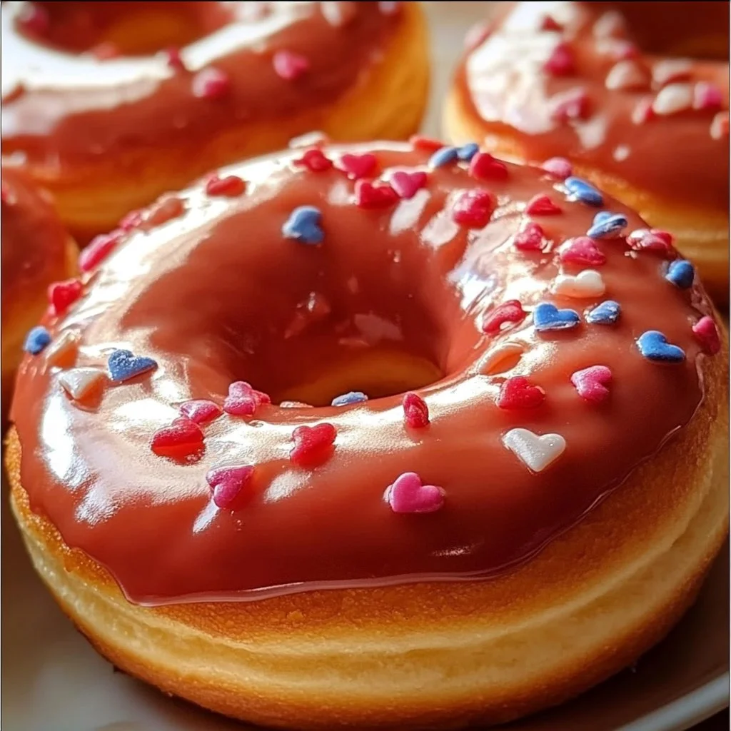 Colorful doughnut valentines decorated with heart shapes and love messages.