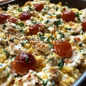 Dump and bake chicken tzatziki casserole dish ready to serve.