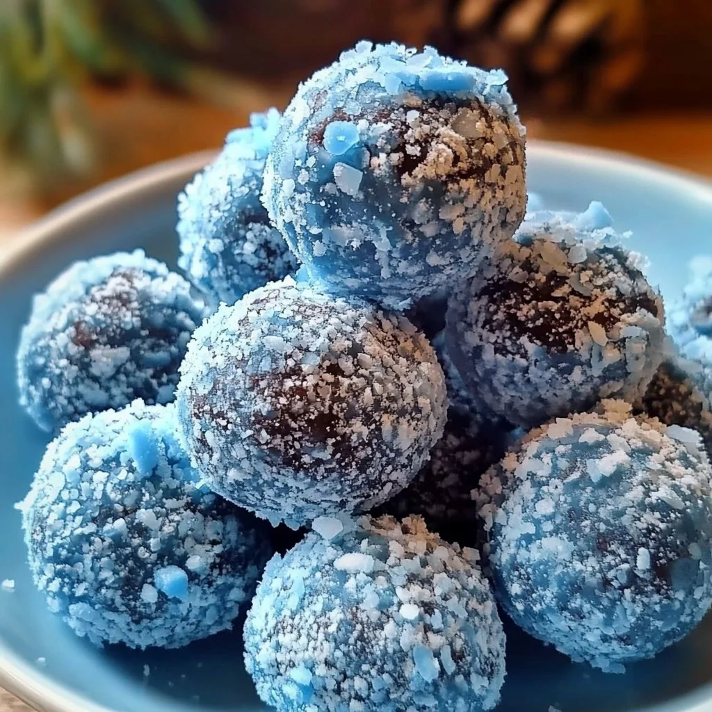 Delicious Easy Blue Christmas Truffles decorated for festive occasions.
