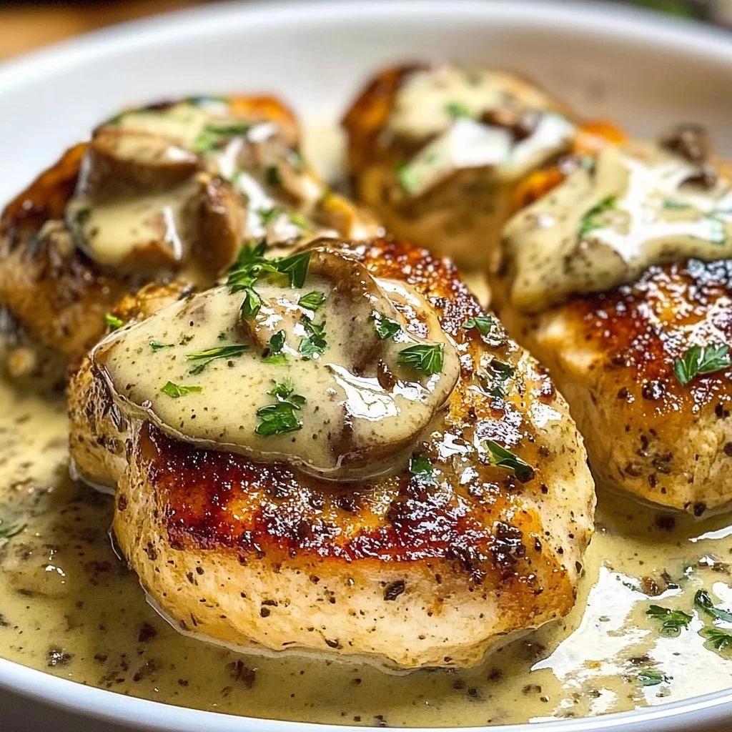Delicious Easy Boursin Chicken topped with herbs and served on a plate
