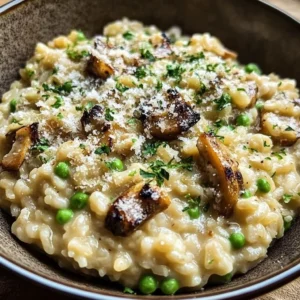 Bowl of creamy easy Crockpot Risotto with herbs and vegetables