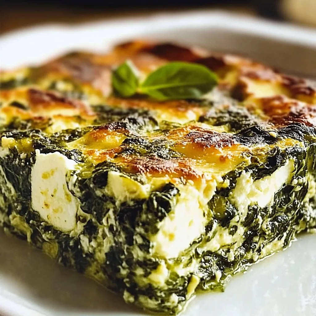 Delicious Feta and Spinach Casserole freshly baked in a dish